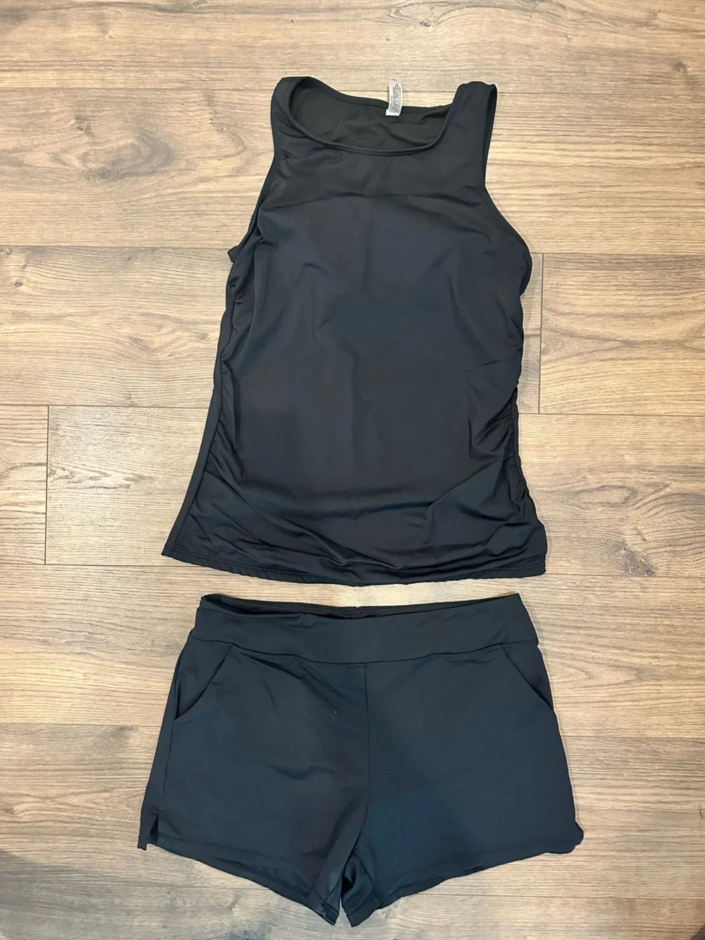 Black Ruched Tank & Shorts Swim set